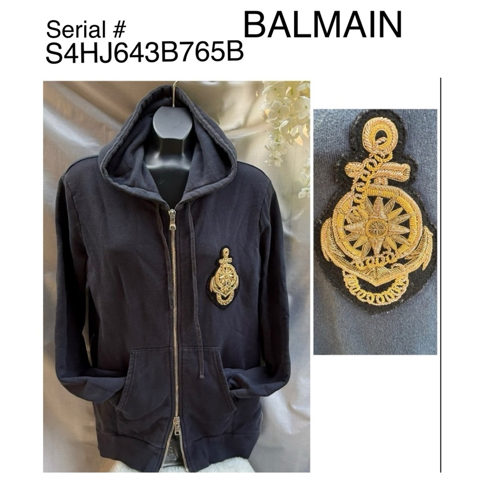 ⭐️ BALMAIN #ed Serial ⭐️ Crest 3ZIP Metallic French Navy Unisex Cotton - Picture 3 of 15